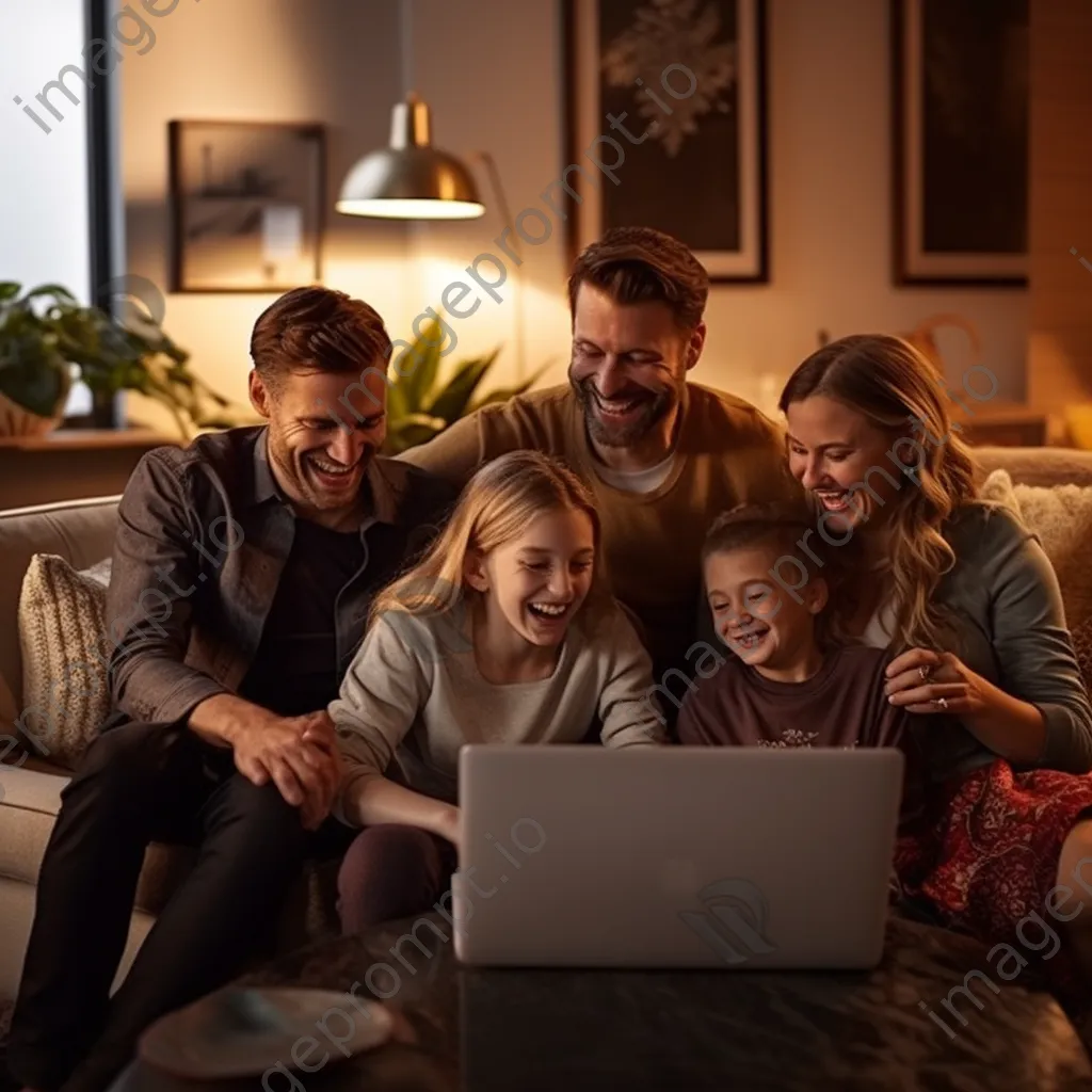 Family on couch using laptop for telehealth appointment - Image 3