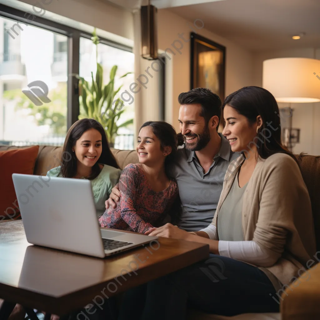 Family on couch using laptop for telehealth appointment - Image 4