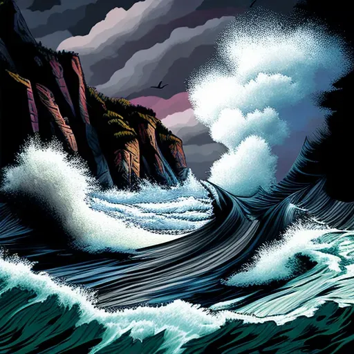 Dramatic coastal scene with powerful waves and rugged cliffs - Image 2