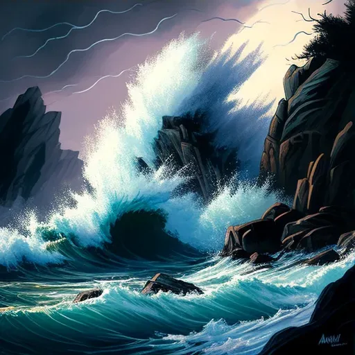 Dramatic coastal scene with powerful waves and rugged cliffs - Image 3