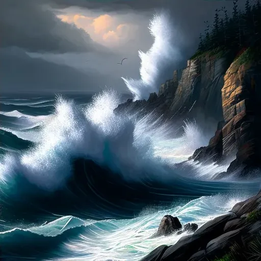 Dramatic coastal scene with powerful waves and rugged cliffs - Image 4