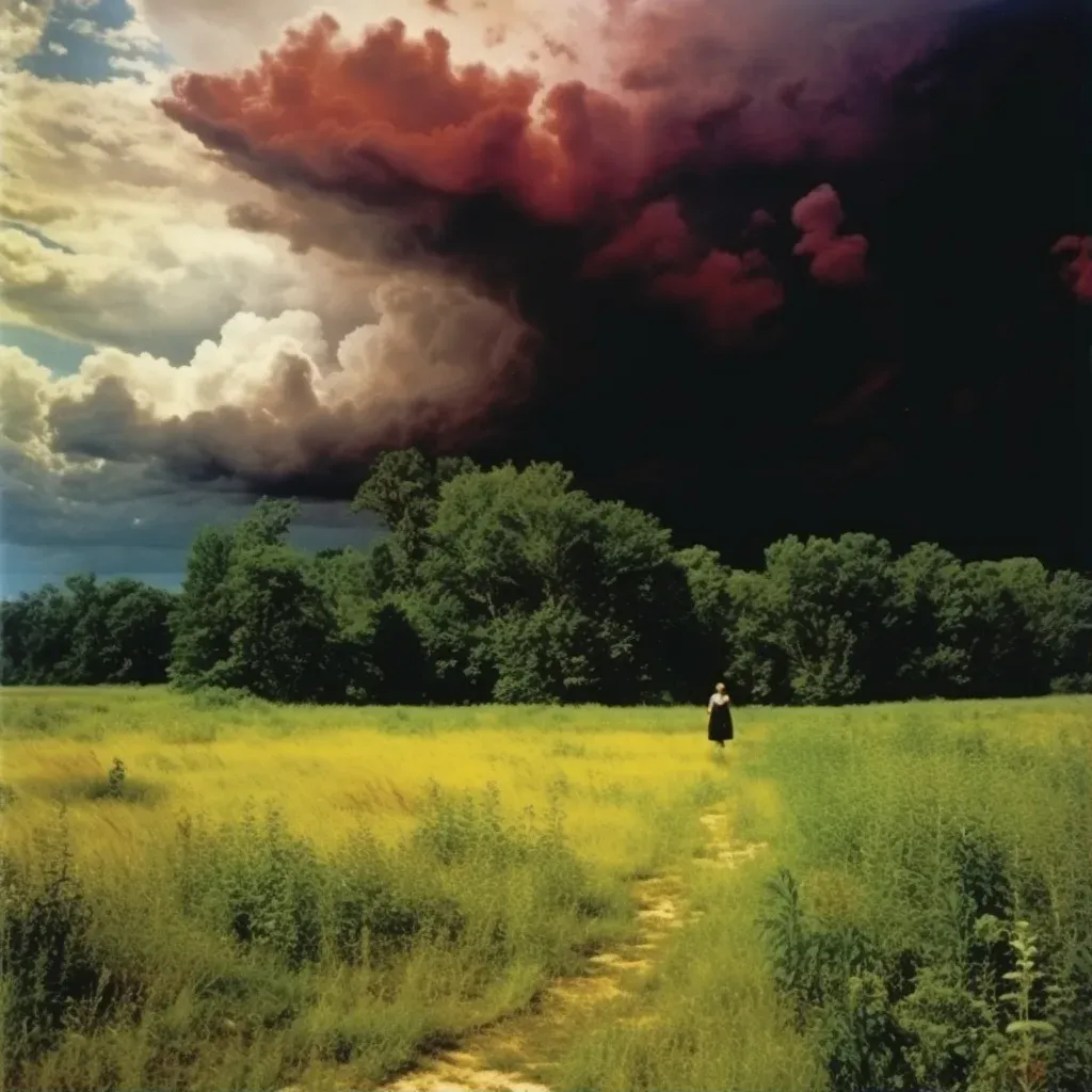 Storm cloud over sunny meadow creating a dramatic contrast - Image 1