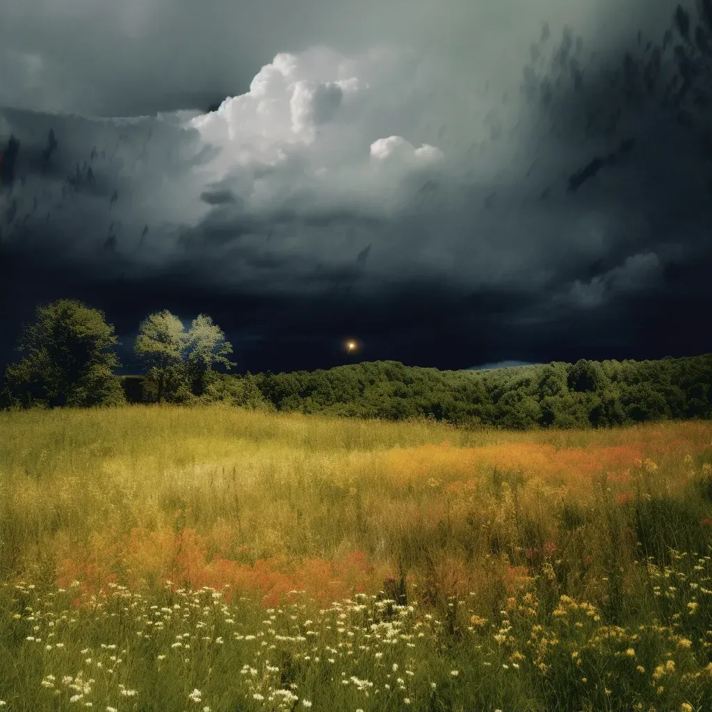 Storm cloud over sunny meadow creating a dramatic contrast - Image 2