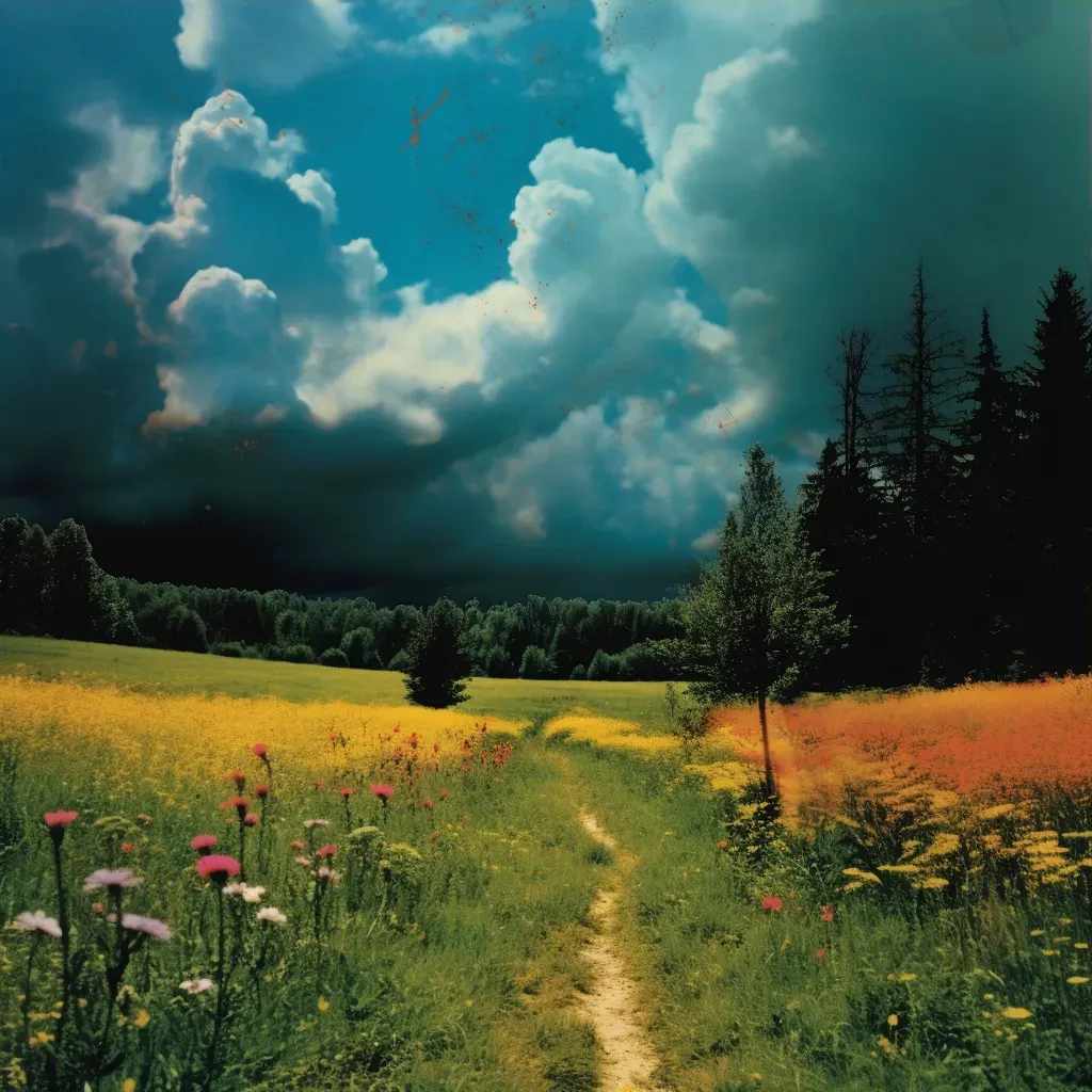 Storm cloud over sunny meadow creating a dramatic contrast - Image 3