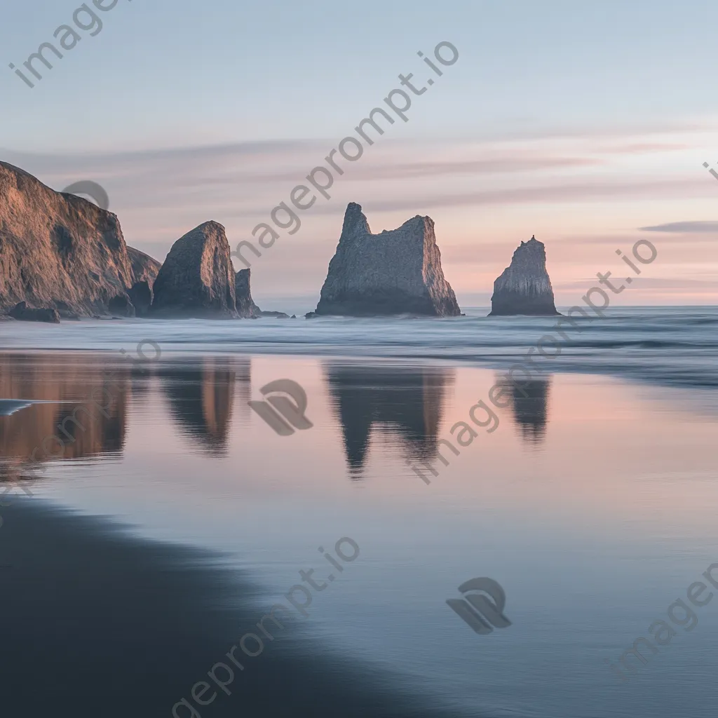 Coastal sea stacks at dusk with pastel colors - Image 1