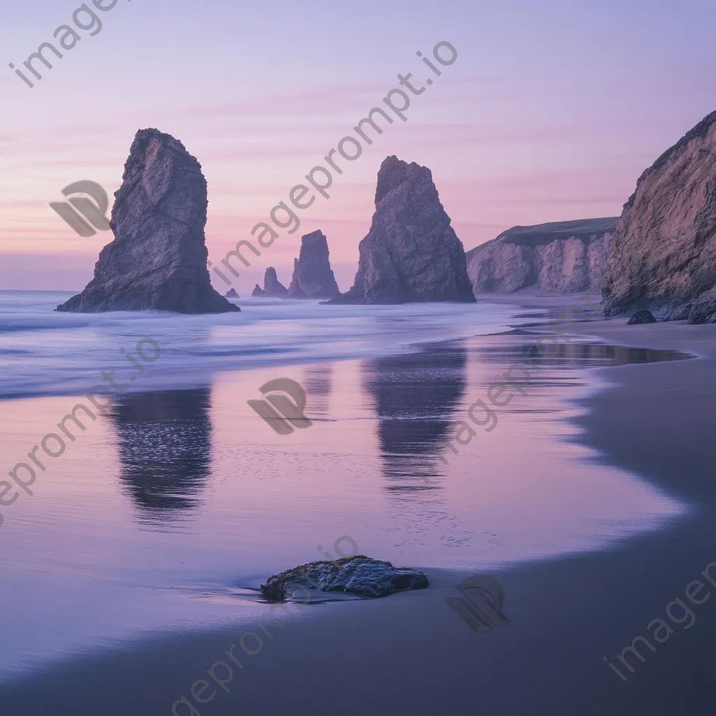 Coastal sea stacks at dusk with pastel colors - Image 2