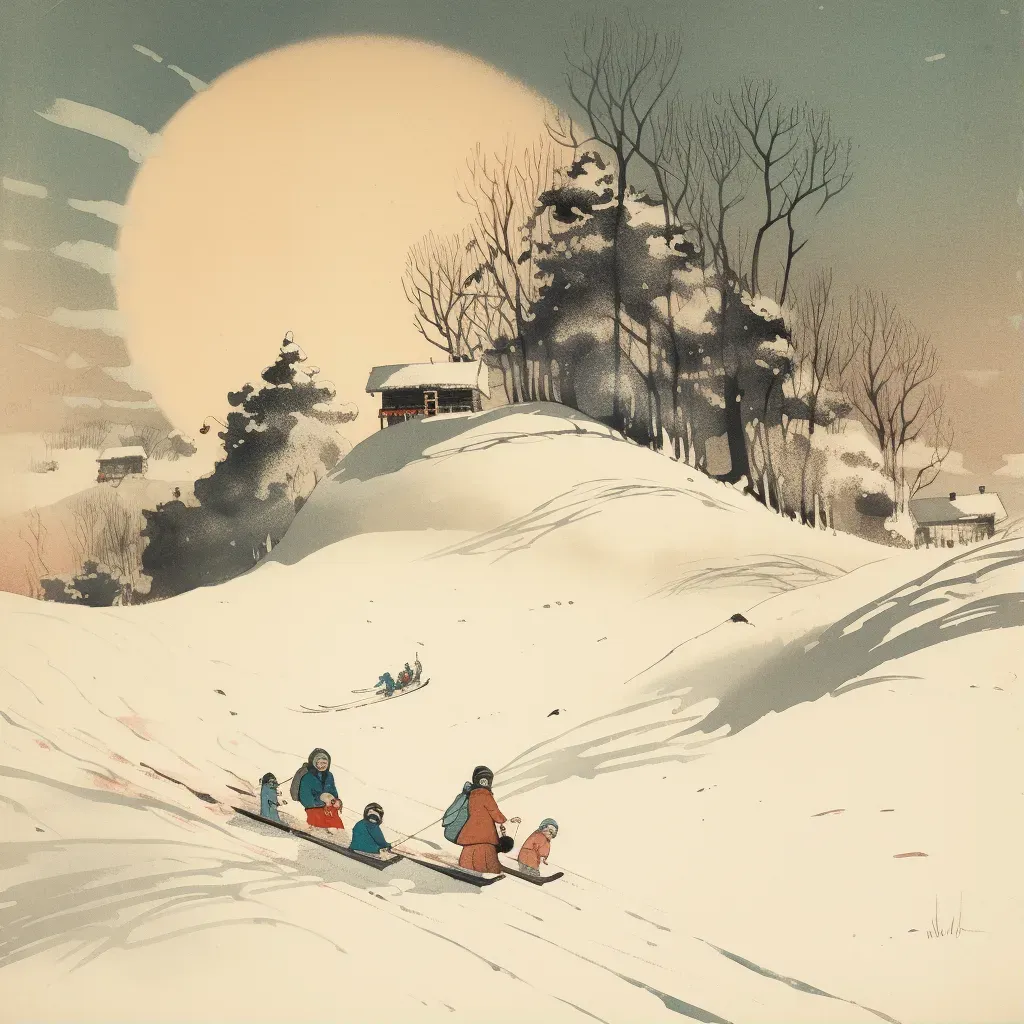 Children sledding on snow-covered hill - Image 1