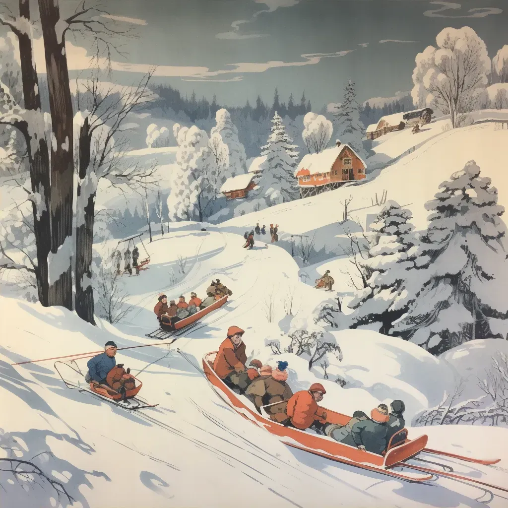 Children sledding on snow-covered hill - Image 2