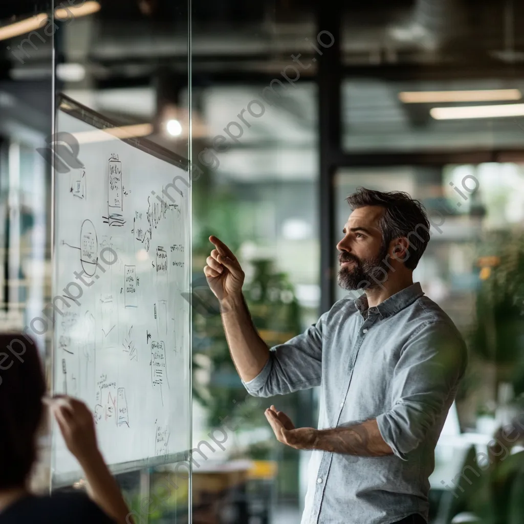 Entrepreneur brainstorming on a glass whiteboard in a bright office. - Image 4