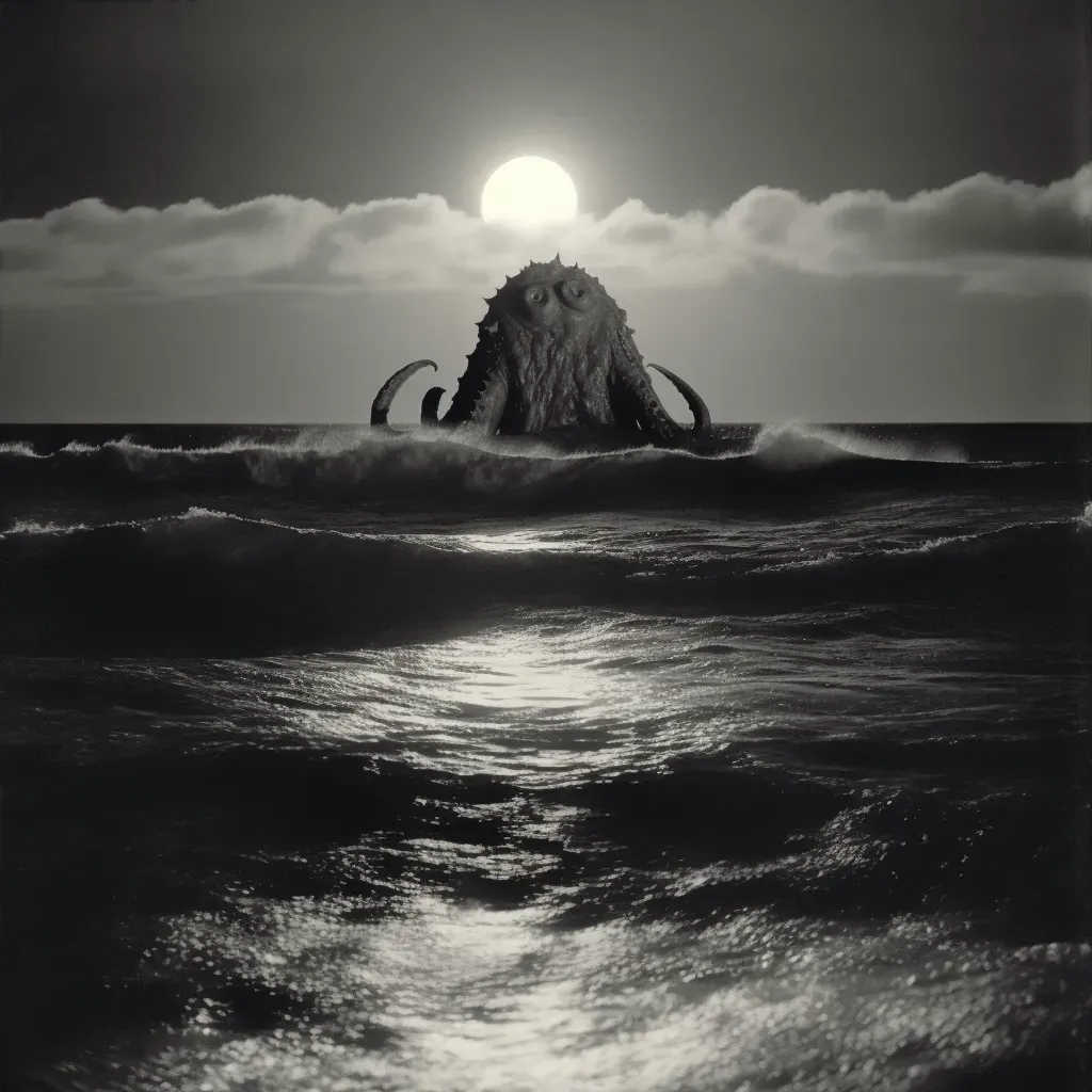 Gigantic sea monster emerging under moonlight - Image 4