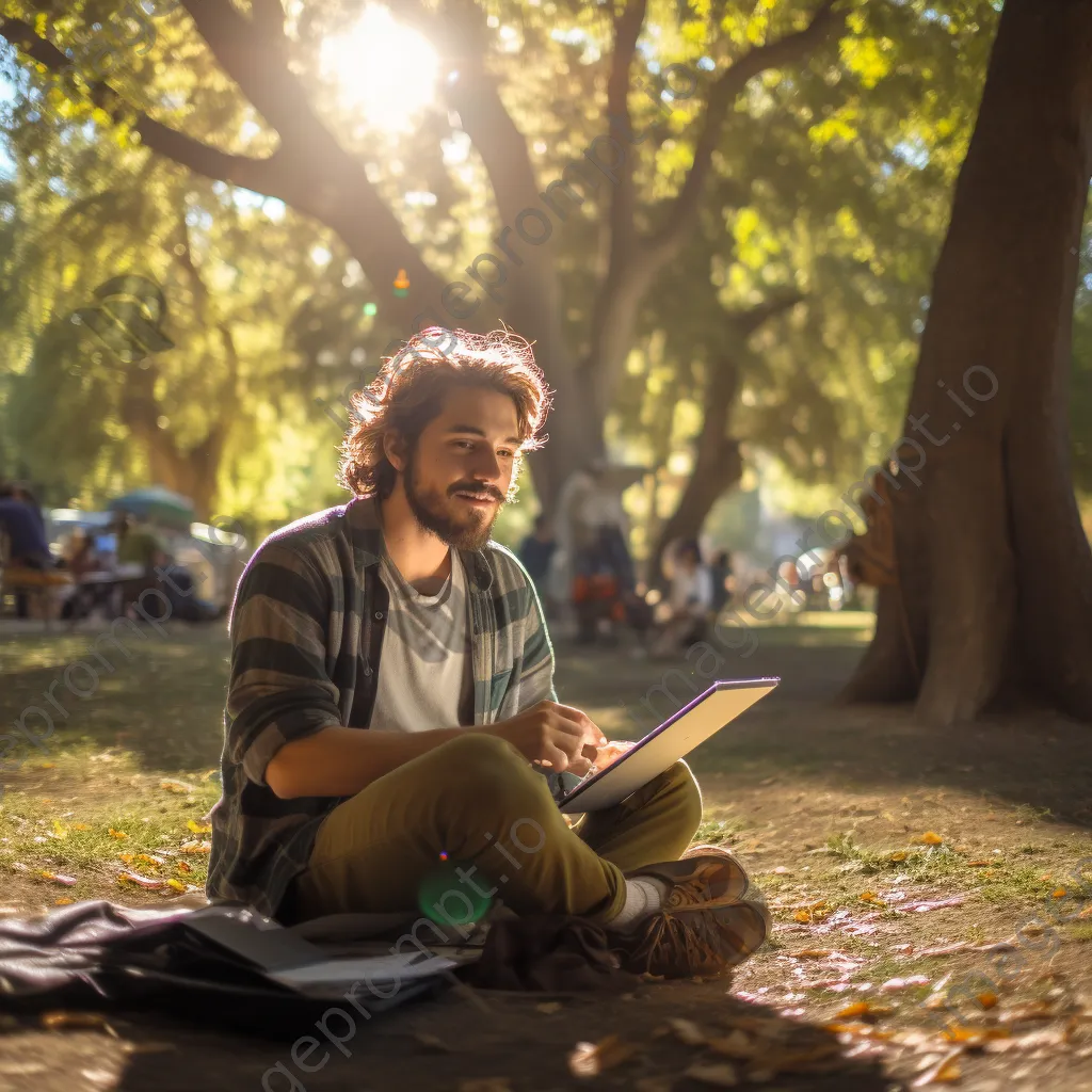 Freelancer sketching outdoors in a sunlit park - Image 1