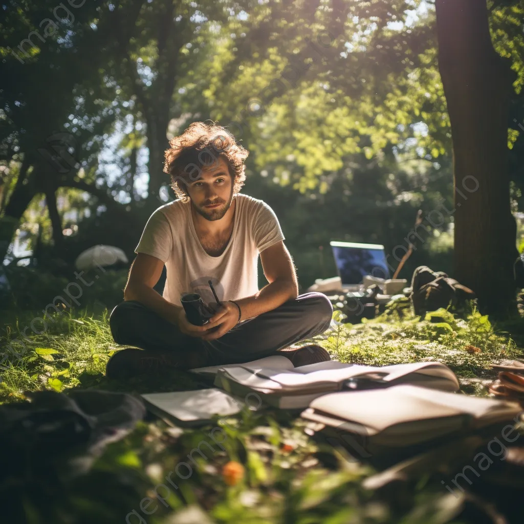 Freelancer sketching outdoors in a sunlit park - Image 2