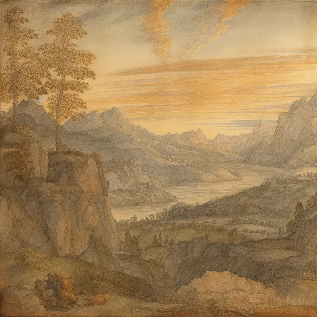 Tranquil mountain landscape with setting sun - Image 4