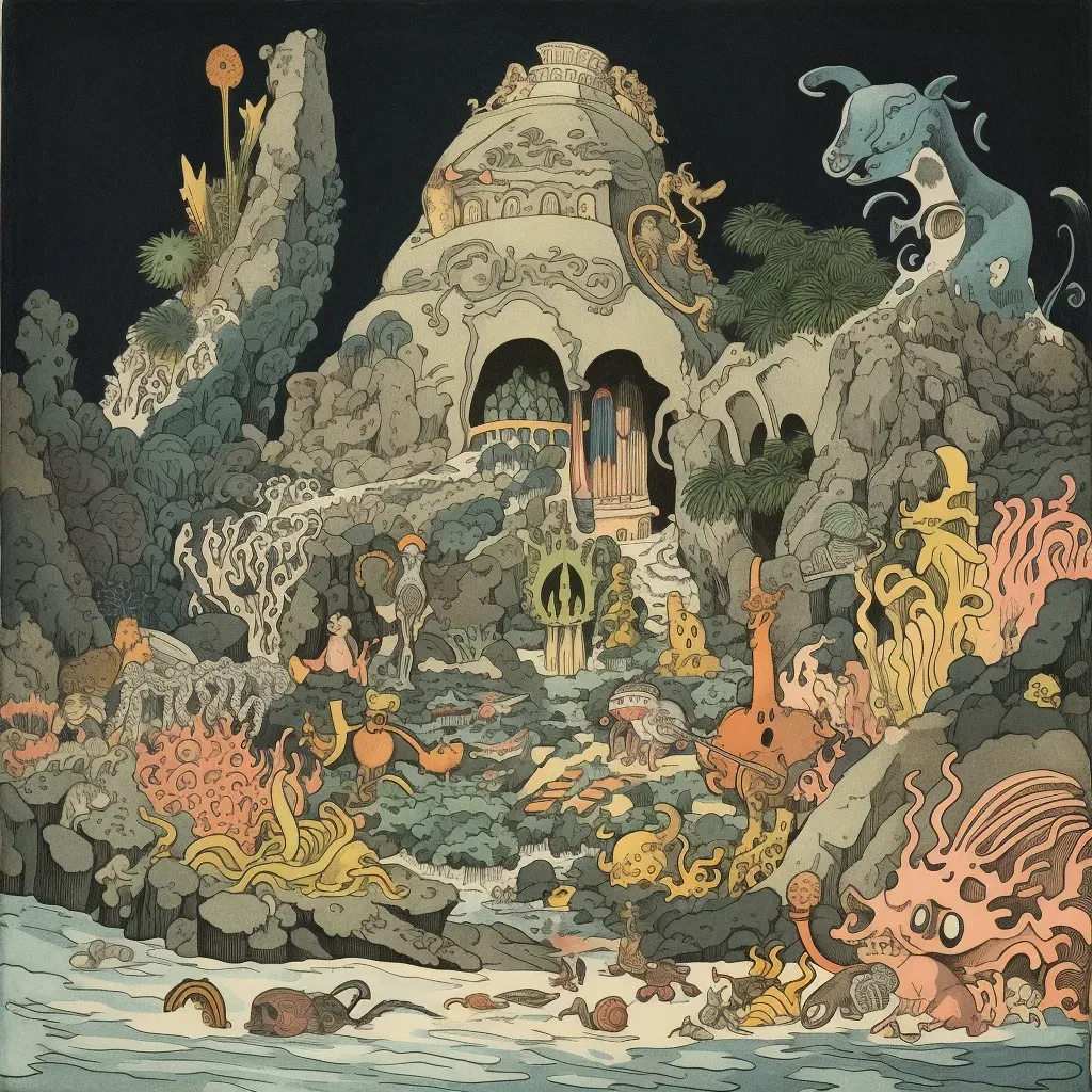 Underwater temple covered in coral with marine creatures around - Image 2