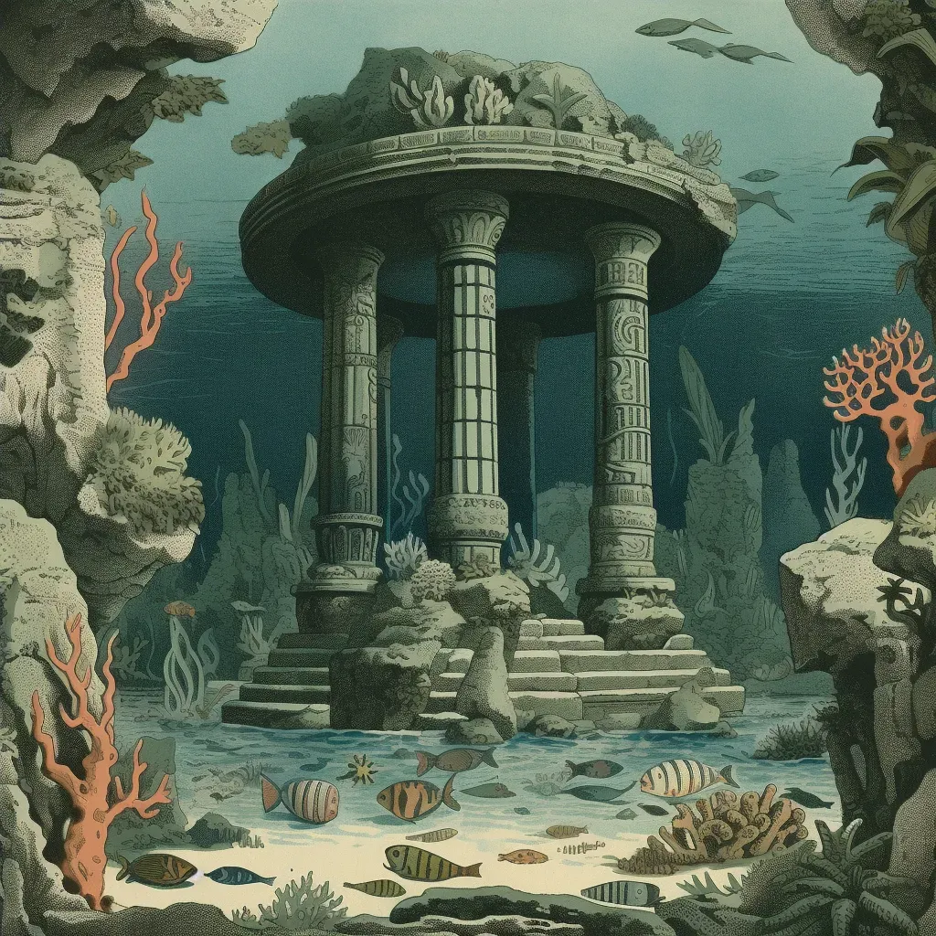 Underwater temple covered in coral with marine creatures around - Image 4