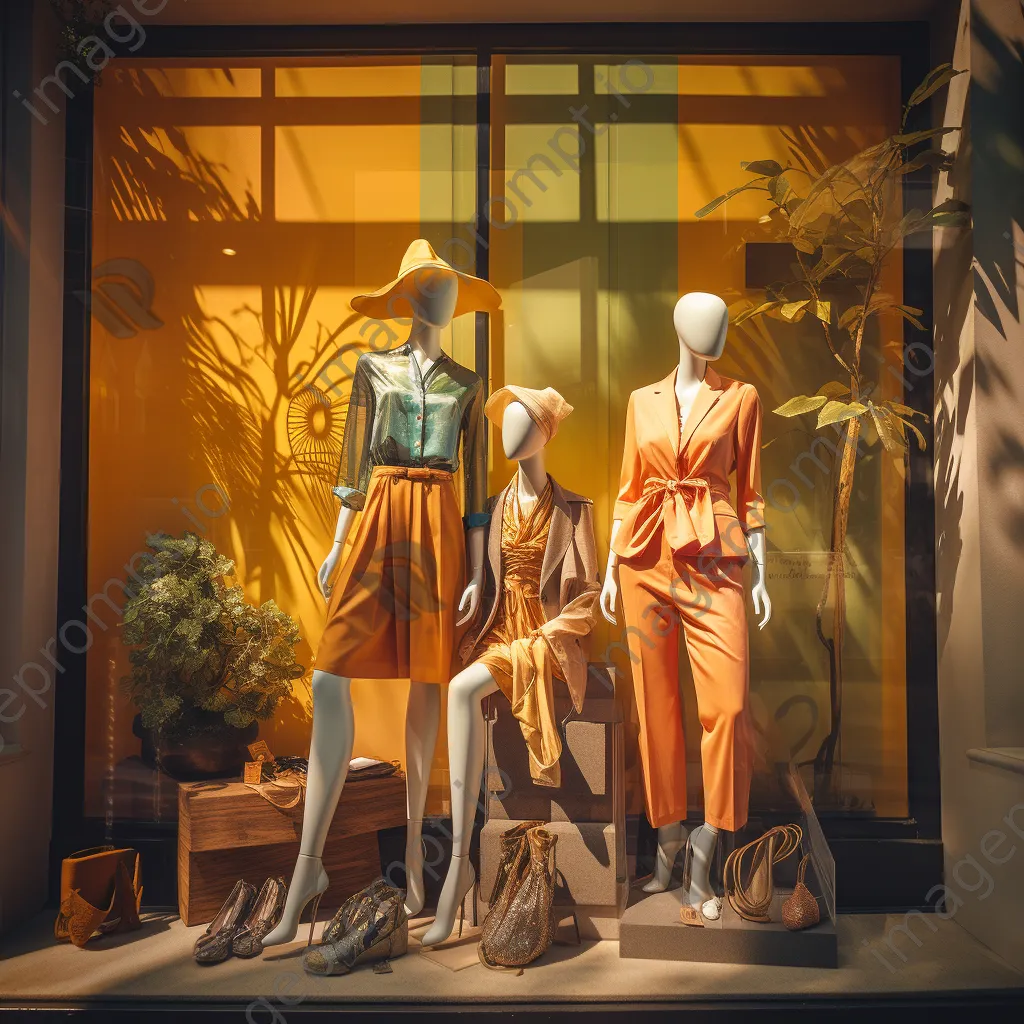 Storefront of a fashion boutique with a colorful window display at golden hour. - Image 4