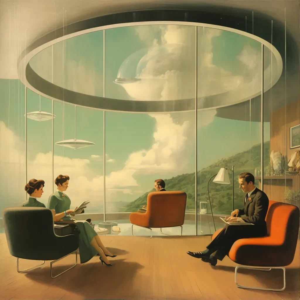 Image of a 1950s style living room with futuristic elements - Image 1