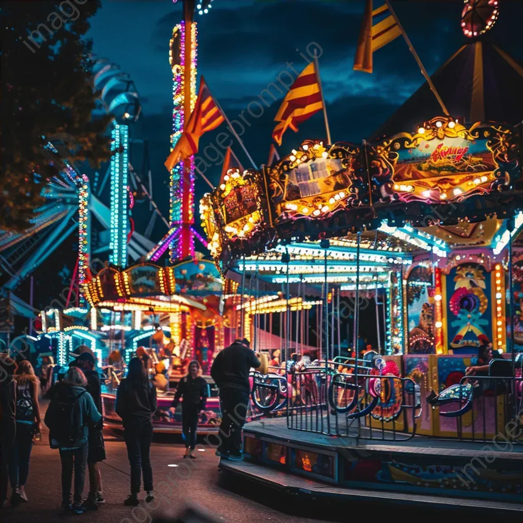 Colorful carnival at night with illuminated rides - Image 4