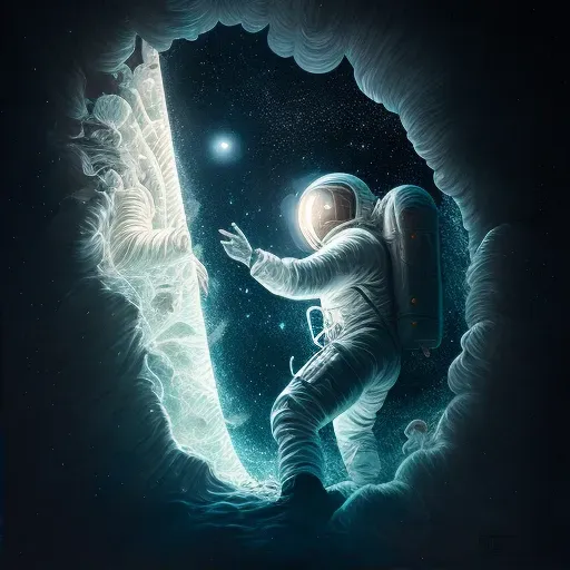 Astronaut reaching out to touch a luminescent extraterrestrial life form - Image 2