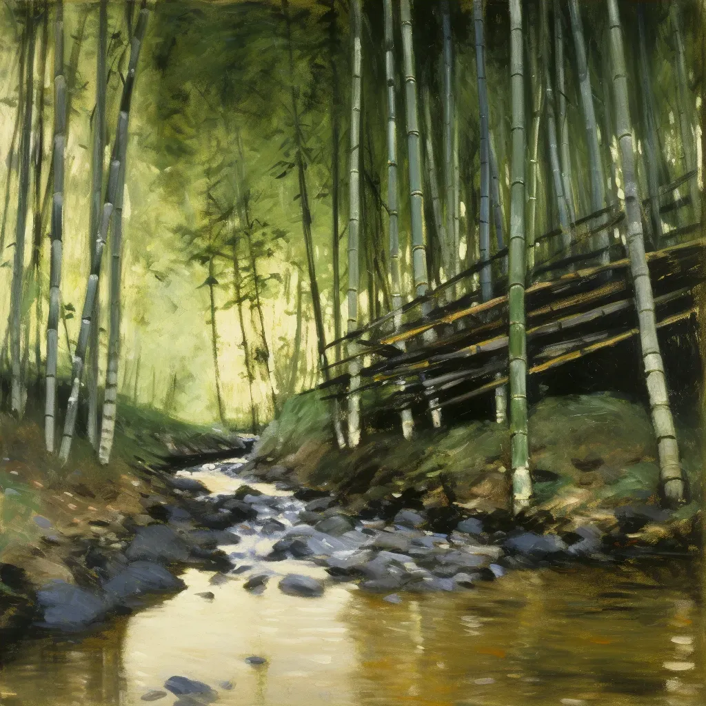 Image of a dense bamboo forest with a clear stream babbling over pebbles - Image 4