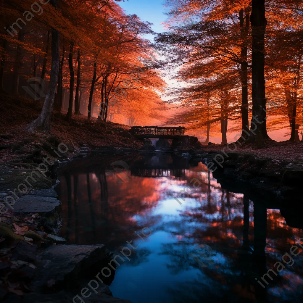 Thermal spring surrounded by colorful autumn foliage reflecting in the water. - Image 2