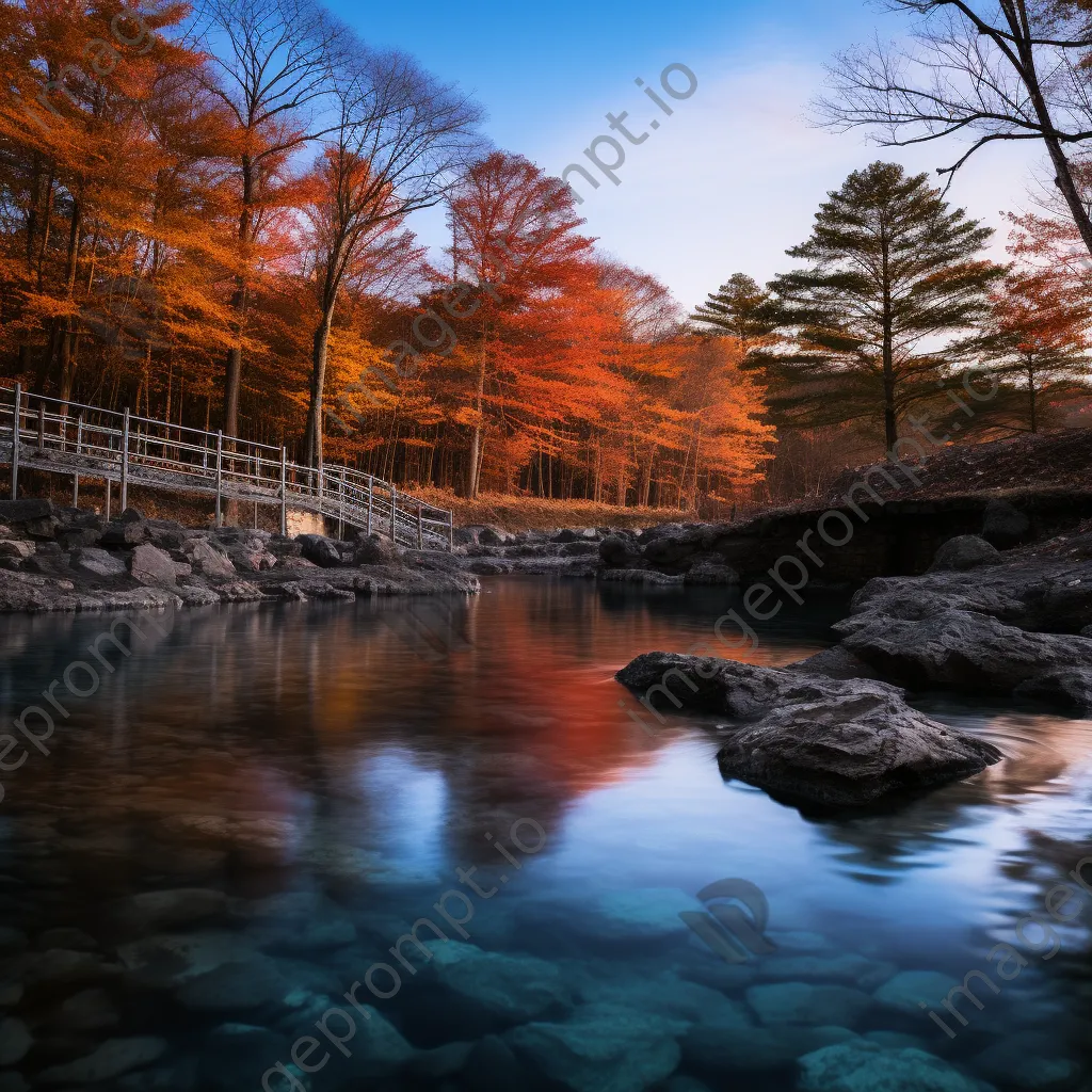 Thermal spring surrounded by colorful autumn foliage reflecting in the water. - Image 3