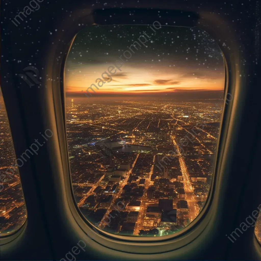 City lights sparkling at dusk seen from airplane window - Image 2