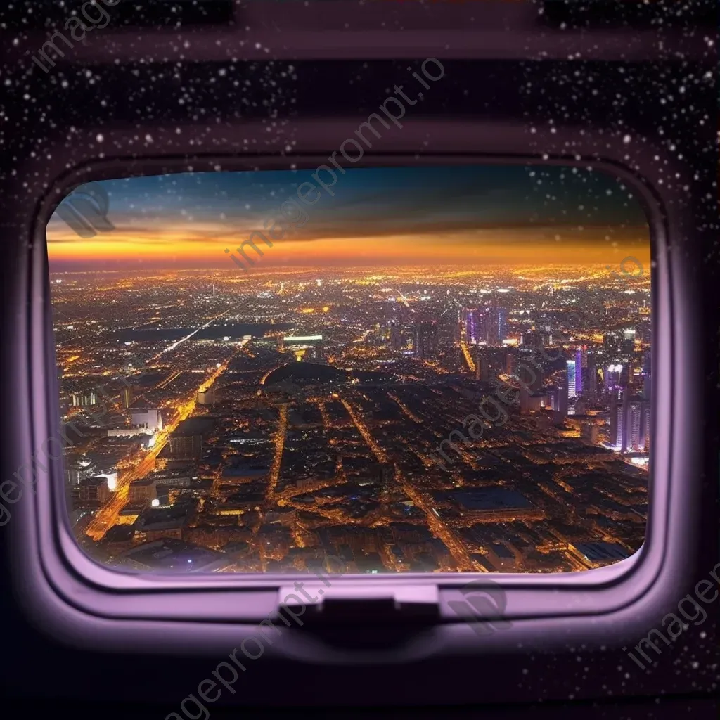 City lights sparkling at dusk seen from airplane window - Image 3