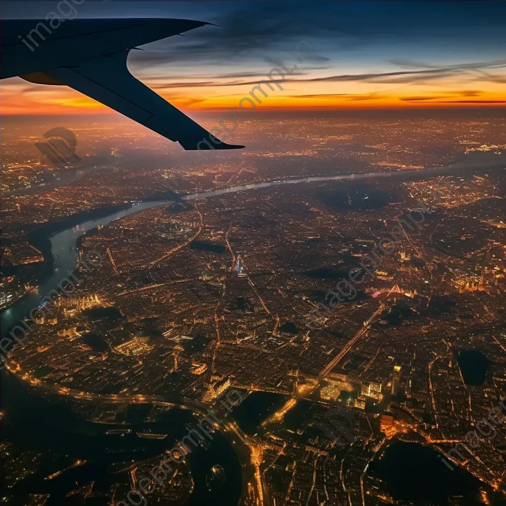 City lights sparkling at dusk seen from airplane window - Image 4