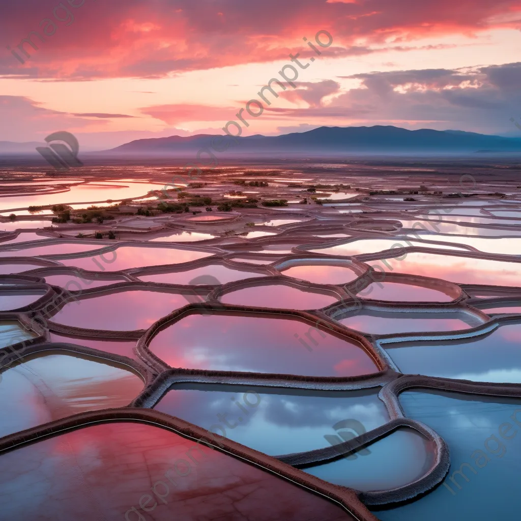 Panoramic view of evaporation ponds at dawn - Image 2