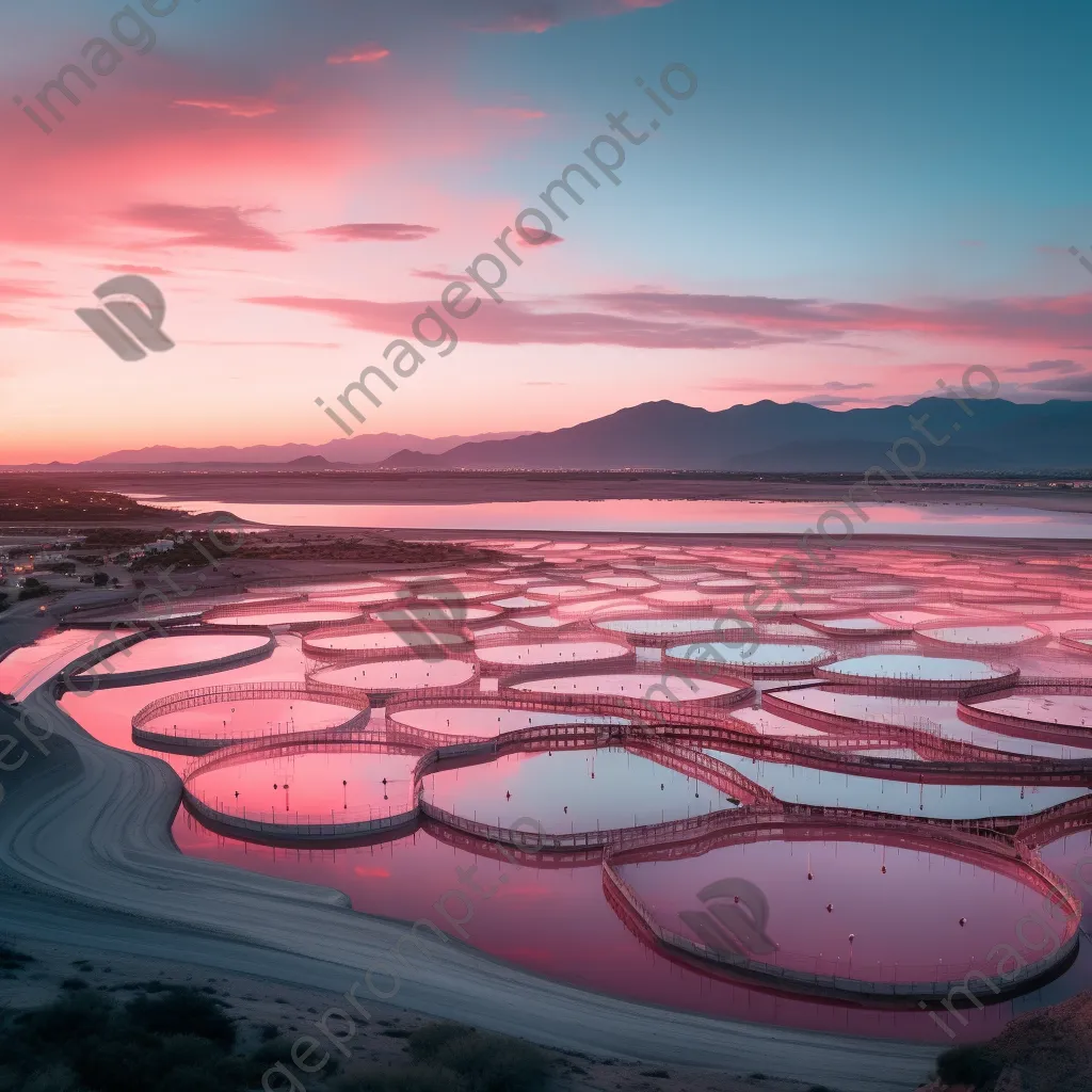 Panoramic view of evaporation ponds at dawn - Image 3