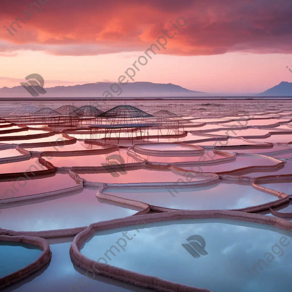 Panoramic view of evaporation ponds at dawn - Image 4