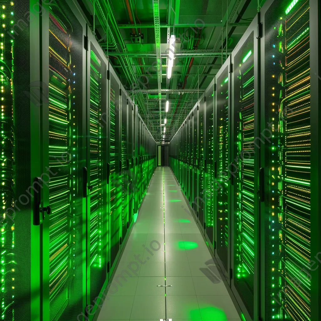 Sustainable server room with solar panels and green lighting. - Image 1