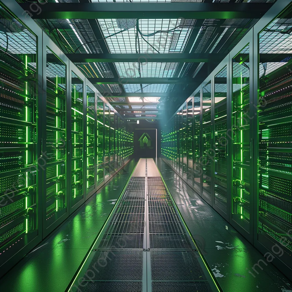 Sustainable server room with solar panels and green lighting. - Image 4