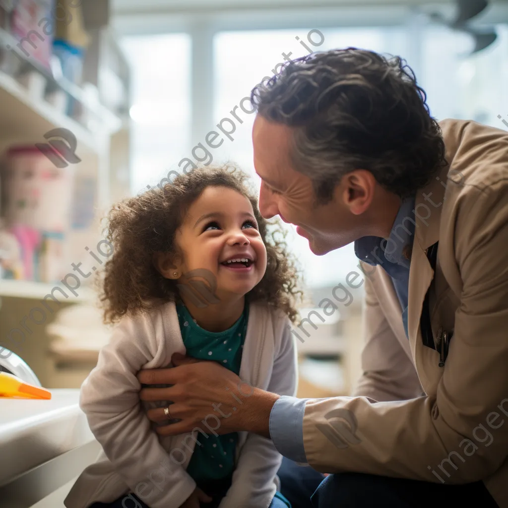 Pediatrician smiling at young patient in bright room - Image 2