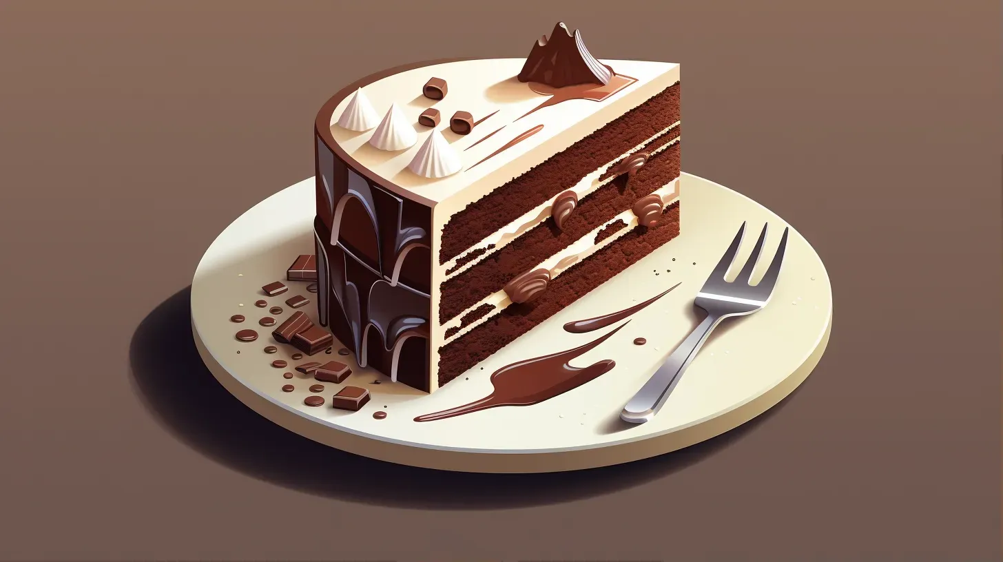 Delicious chocolate cake slice in low poly style with creamy details - Image 1