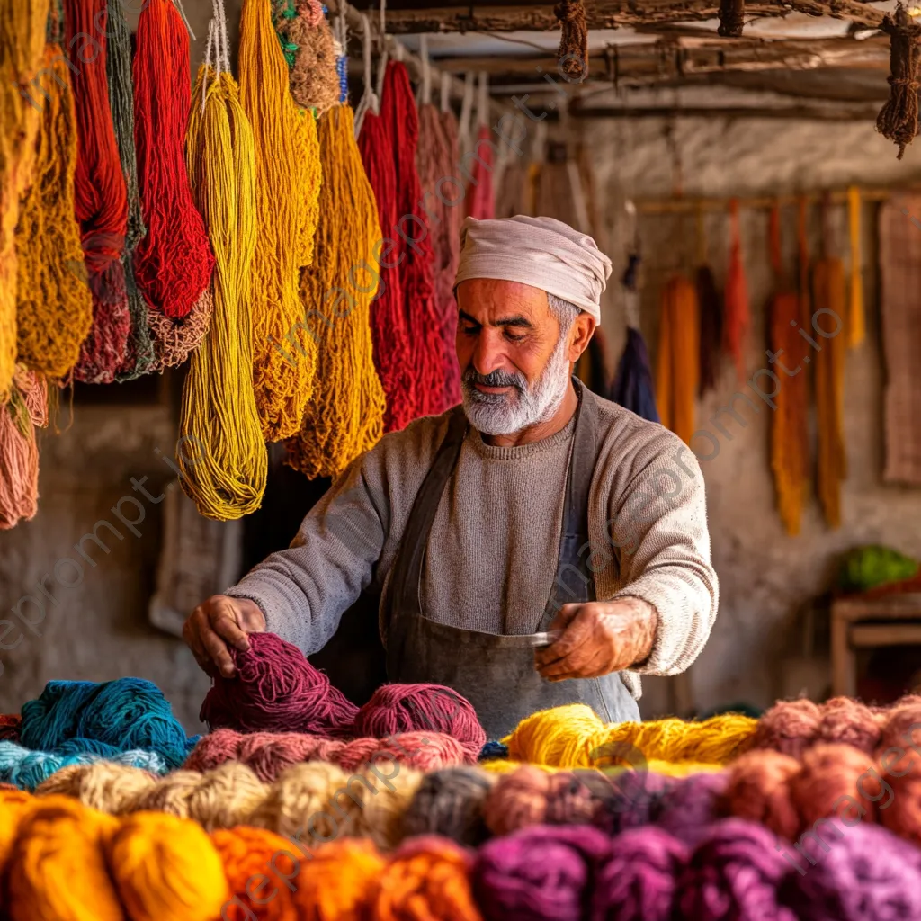 Artisan dyeing wool with natural ingredients in a rustic workshop - Image 1