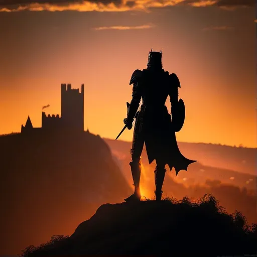 Knight in shining armor overlooking castle in image prompt - Image 1