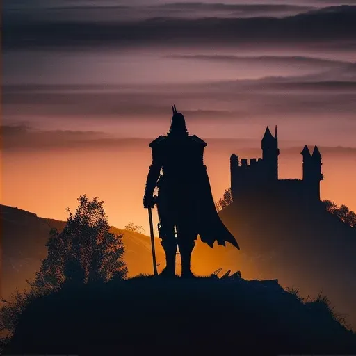 Knight in shining armor overlooking castle in image prompt - Image 2