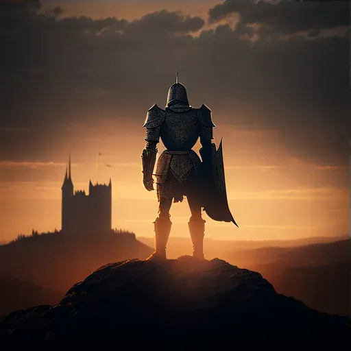 Knight in shining armor overlooking castle in image prompt - Image 3