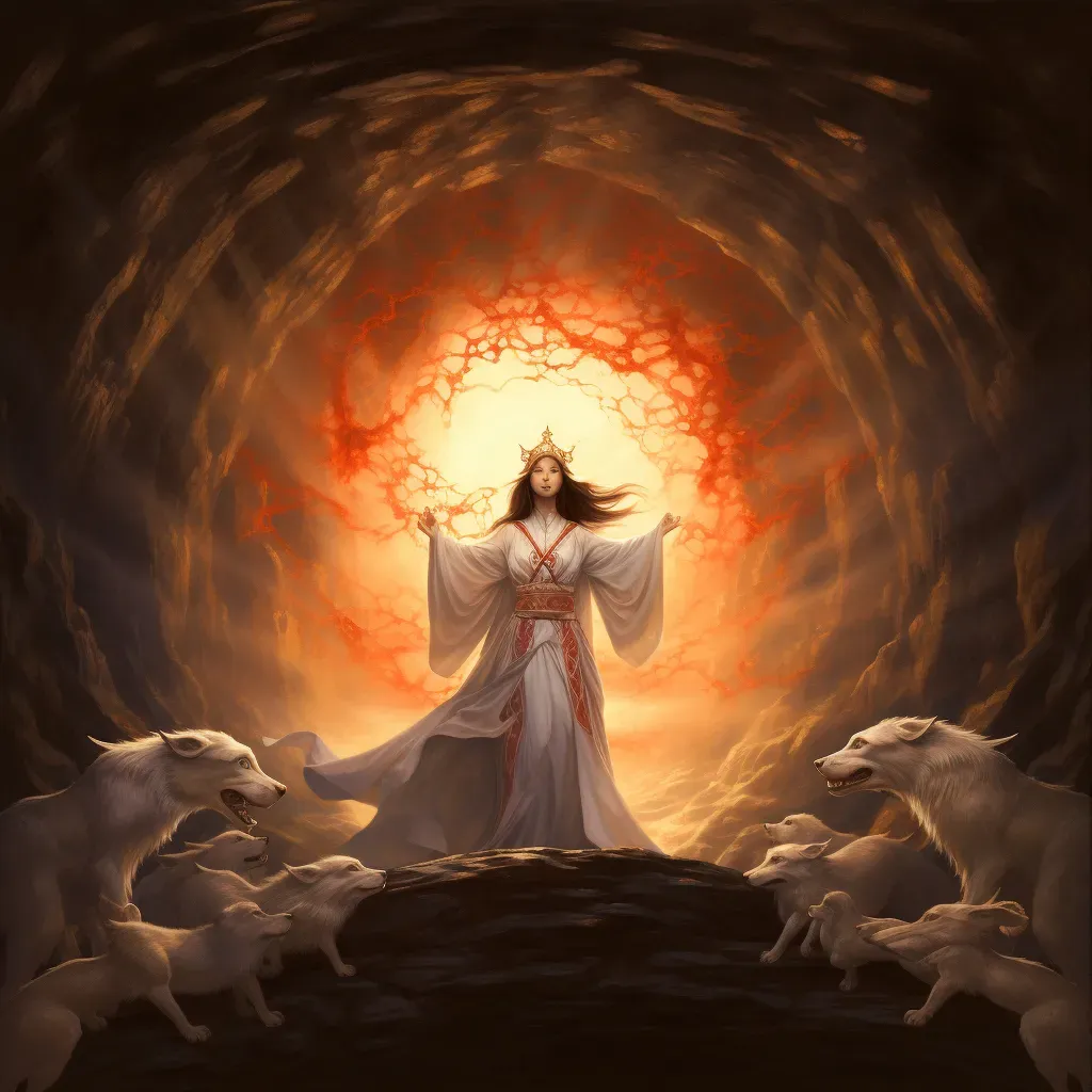 Image depicting the emergence of Amaterasu, the Japanese sun goddess, bringing light to the world - Image 3