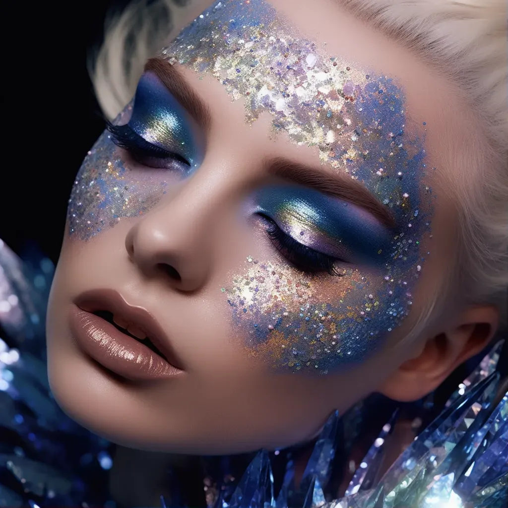 Extreme close-up of opal-inspired makeup look with iridescent shades - Image 1