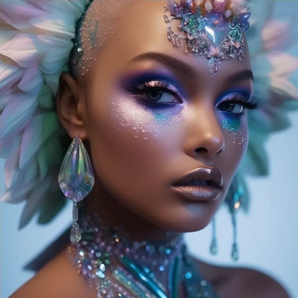 Extreme close-up of opal-inspired makeup look with iridescent shades - Image 4