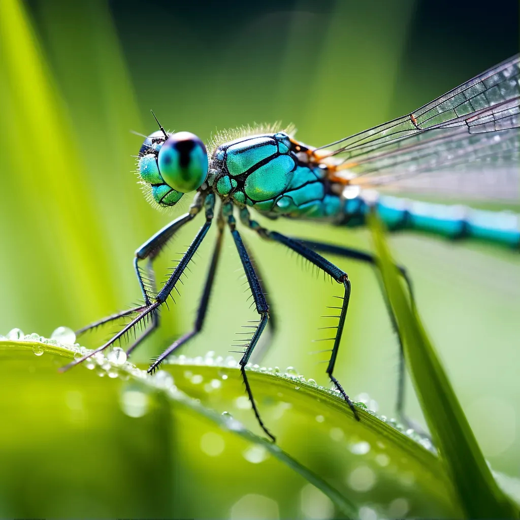 Damselfly on a blade of grass in extreme close-up - Image 1