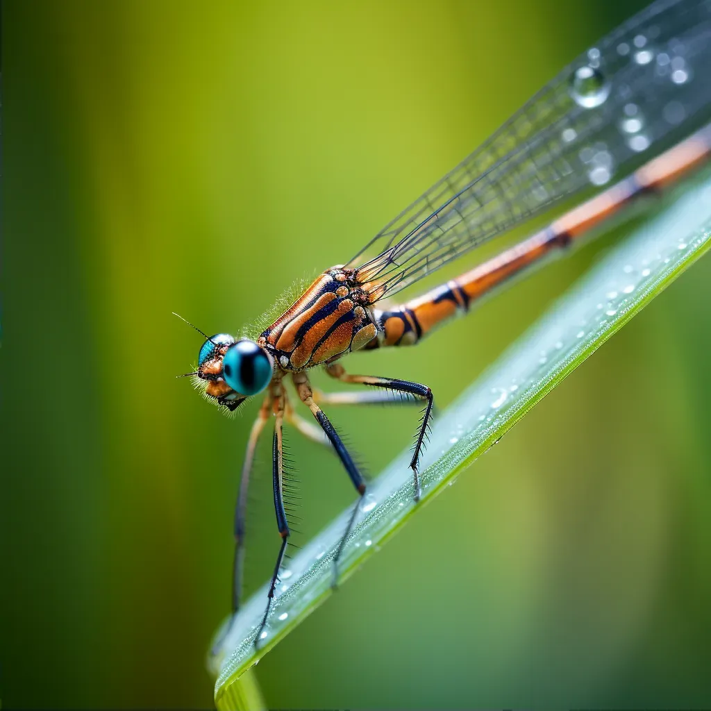 Damselfly on a blade of grass in extreme close-up - Image 2