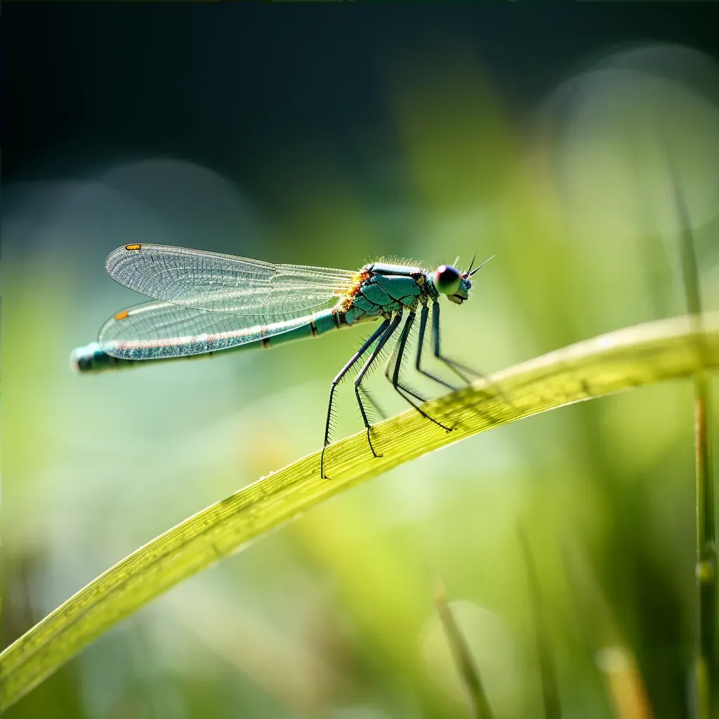 Damselfly on a blade of grass in extreme close-up - Image 4