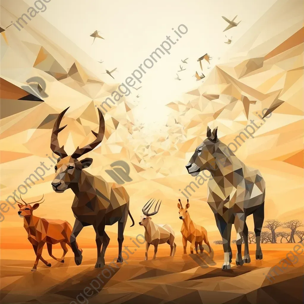 Low Poly wildlife migration with animals rendered in earth tones - Image 1