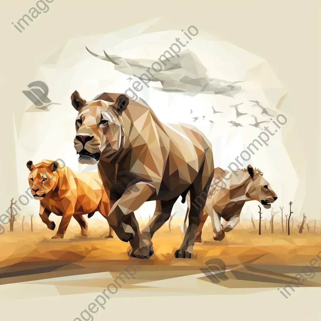 Low Poly wildlife migration with animals rendered in earth tones - Image 3