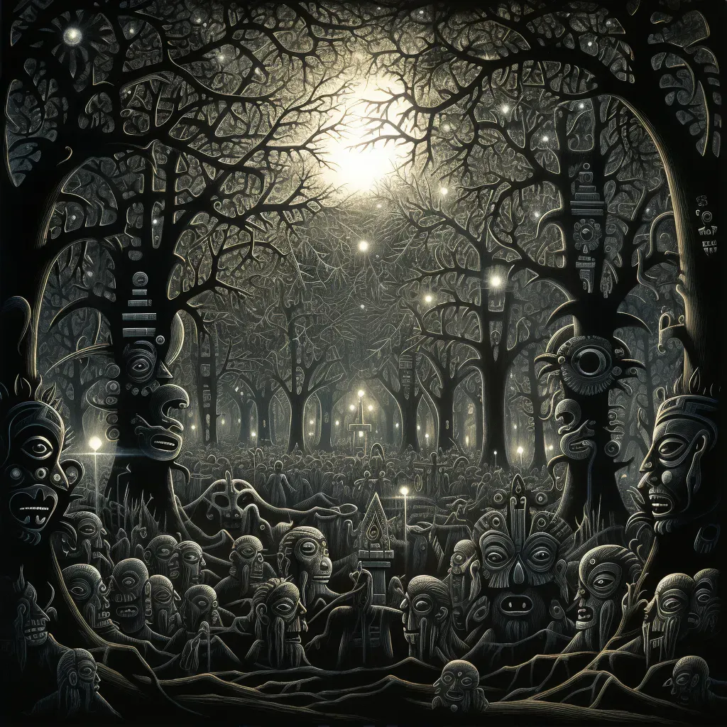 Image of a surreal moonlit forest with shadowy figures dancing - Image 2