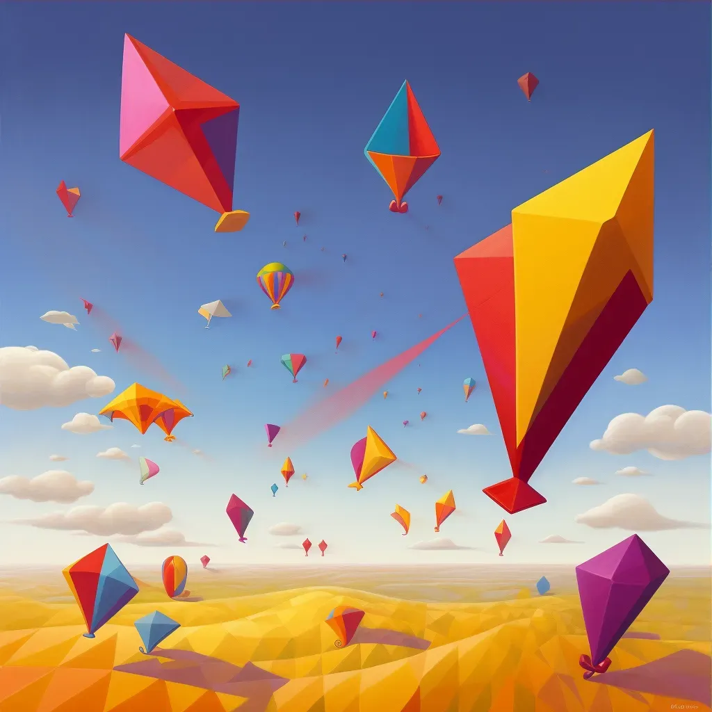 Colorful geometric kites flying against a blue sky - Image 3